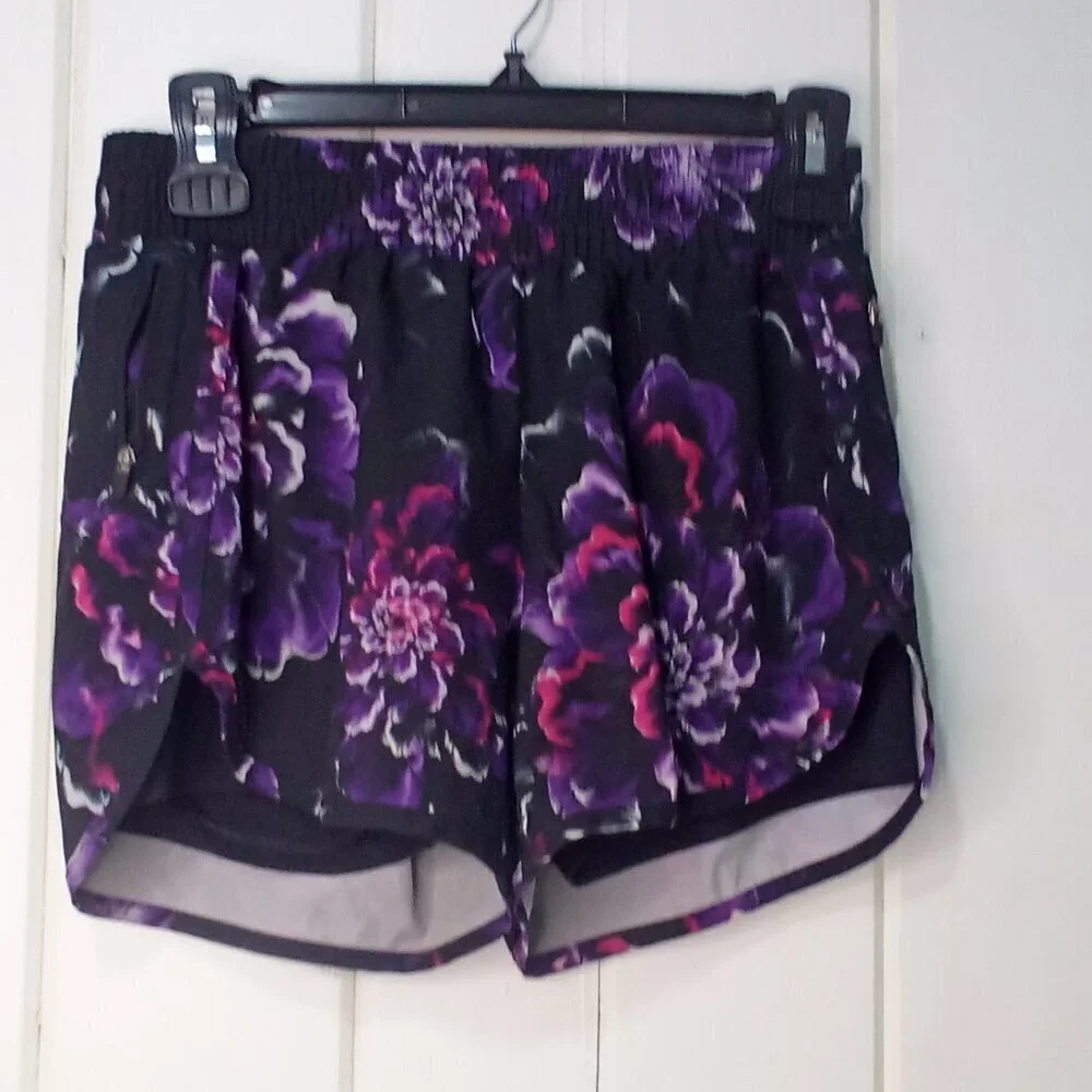Avia Shorts Women XS 0-2 Running Active Athletic Liner Pattern Black Purple